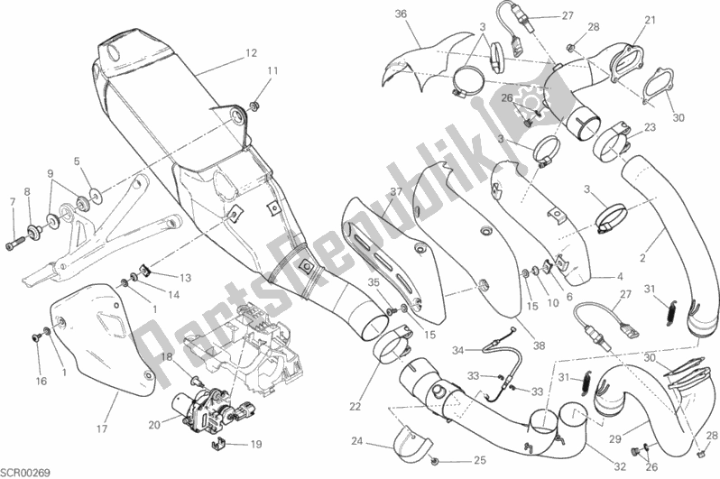 All parts for the Exhaust System of the Ducati Monster 821 Thailand 2018
